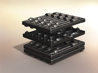 Automotive Driveshaft Packaging Tray - incorporating tray and top-hat design that fully protects the driveshaft during shipment. Trays are interlocking and stackable. 